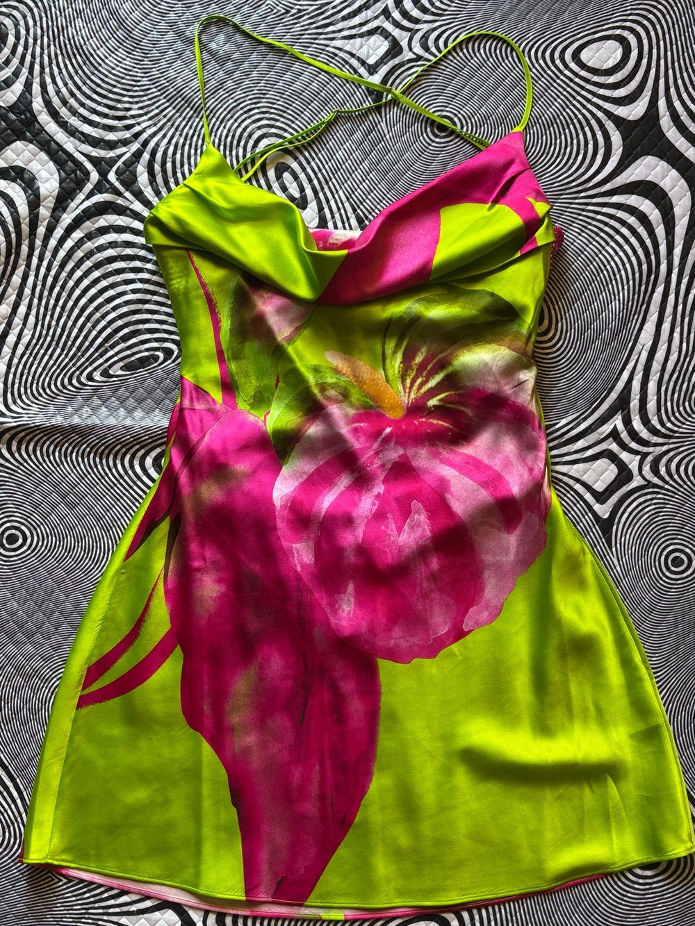 Retrofete Neon Lime & Hot Pink Silk Mini Dress - Picture 2 of 9